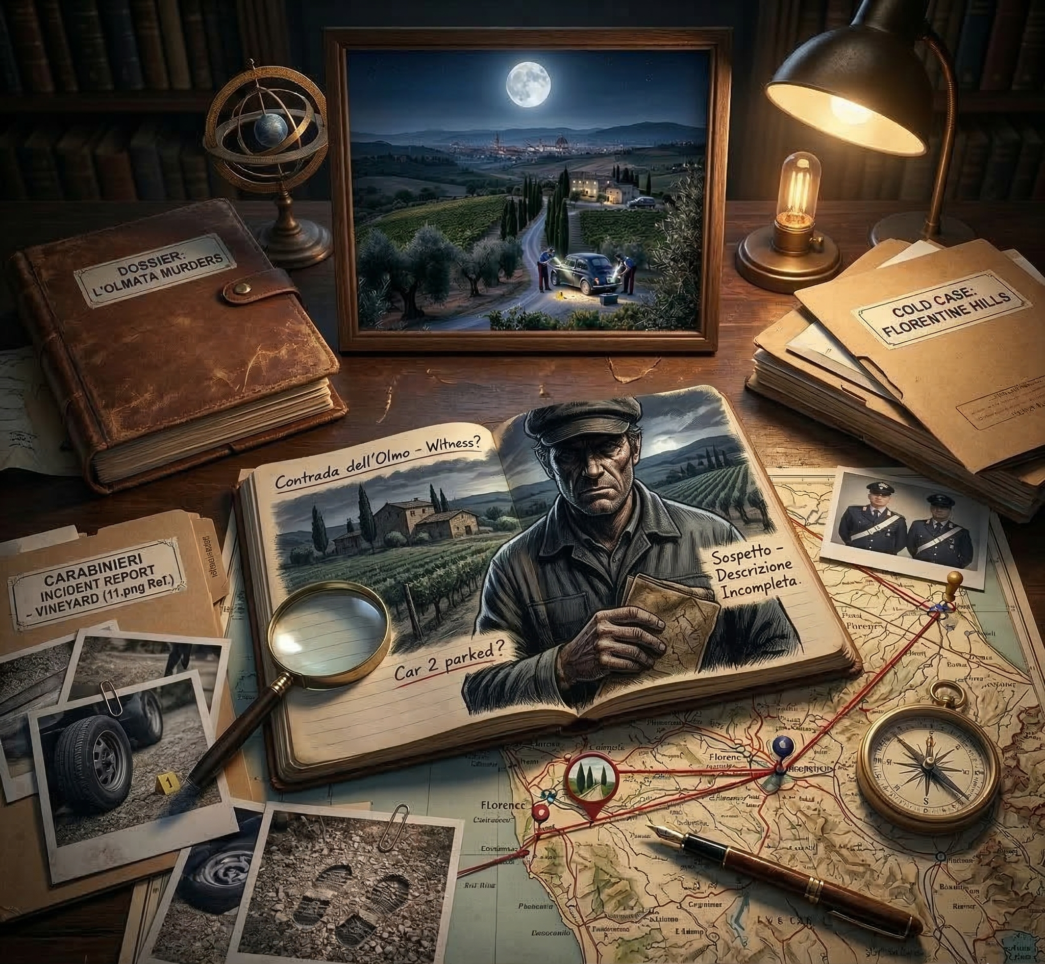 Illustration representing suspects investigated in the Monster of Florence serial murder case.