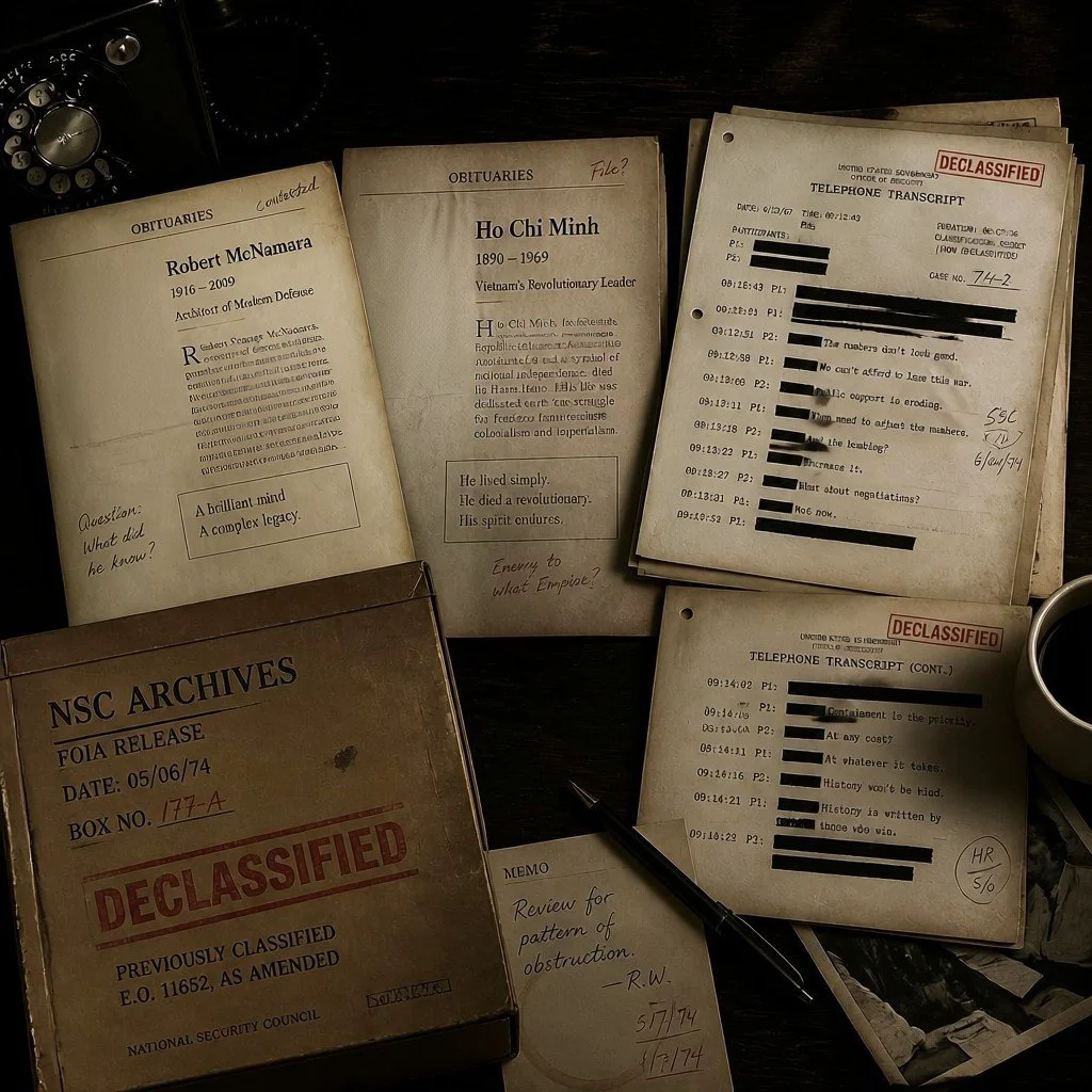 Contrasting obituary pages and declassified records represent the two enduring historical reputations of Henry Kissinger.