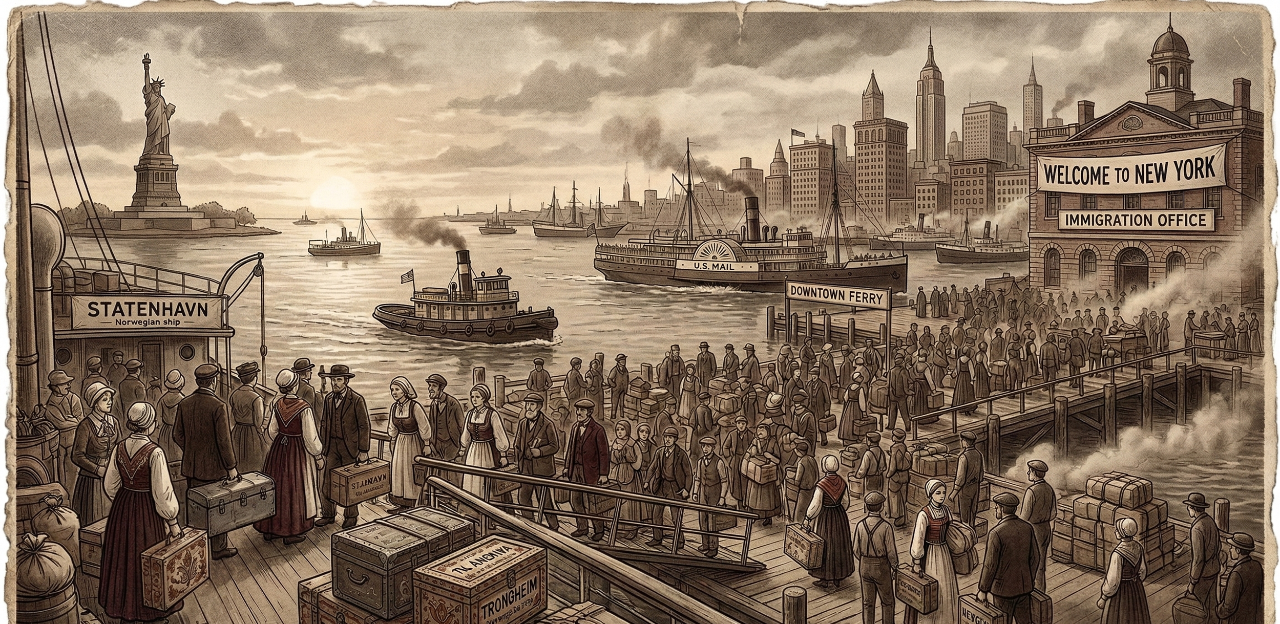 Portrait of Norwegian Immigrants arriving to America