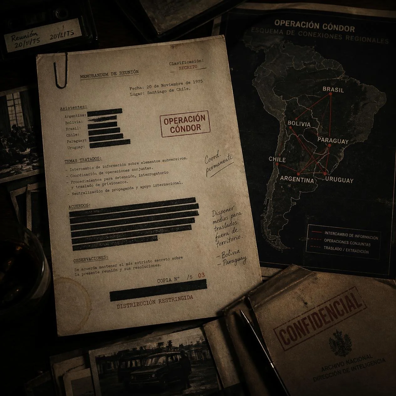 A diplomatic memorandum and regional map reflect American discussions with Argentina during the early years of the Dirty War.