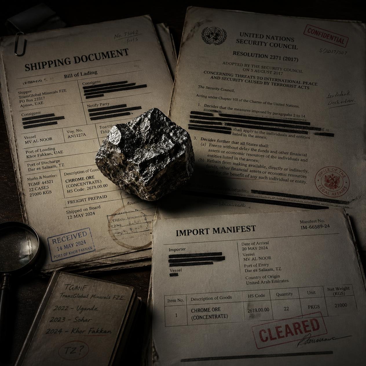 Chrome ore, sanctions documents and trade records reflect how strategic resources challenged international policy toward Rhodesia.