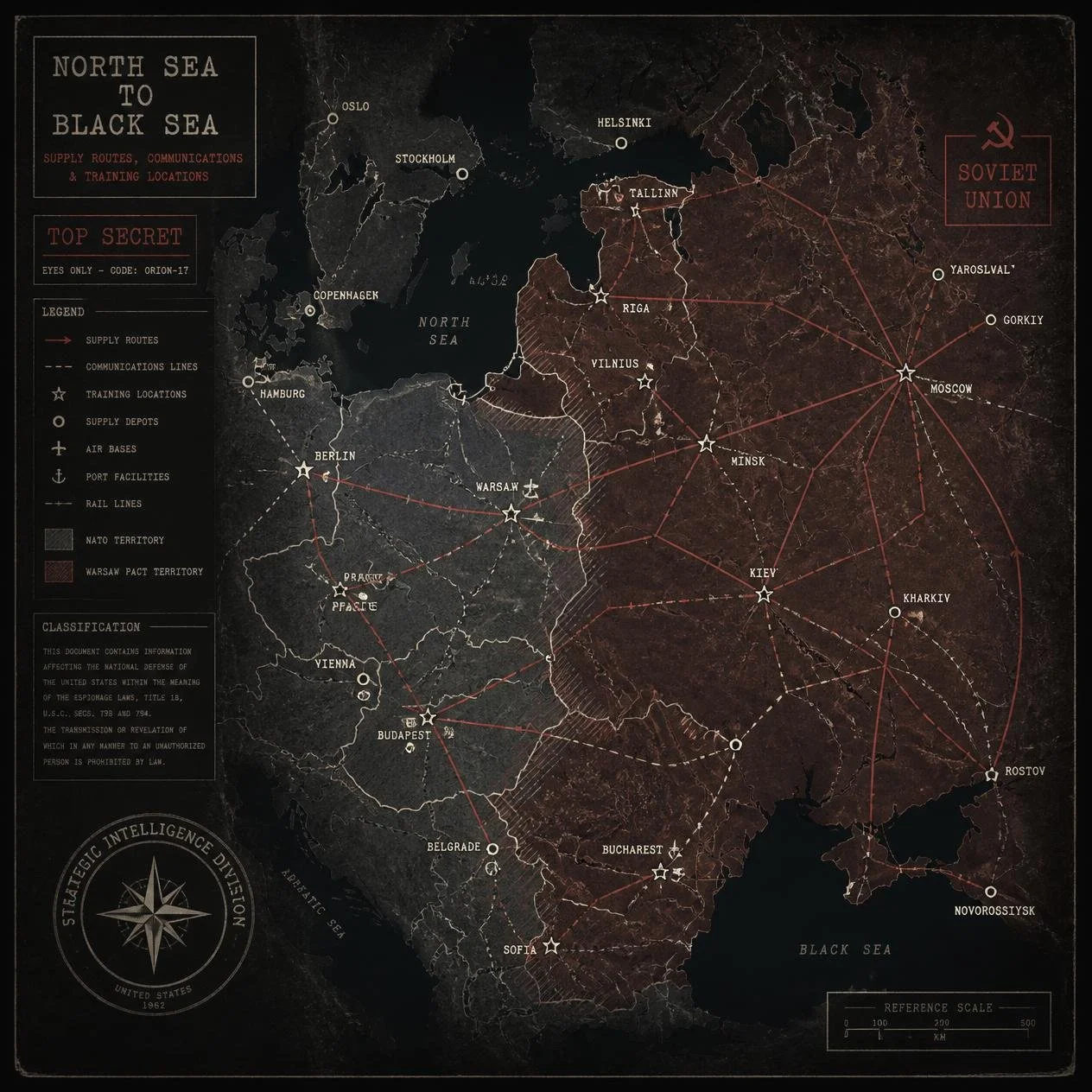 A border map traces weapons, intelligence, training and logistical support flowing from foreign sponsors toward an armed faction.