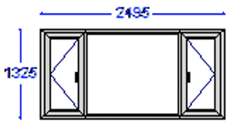 Diagram of a window with two side panels and measurements of 2495mm width and 1325mm height.