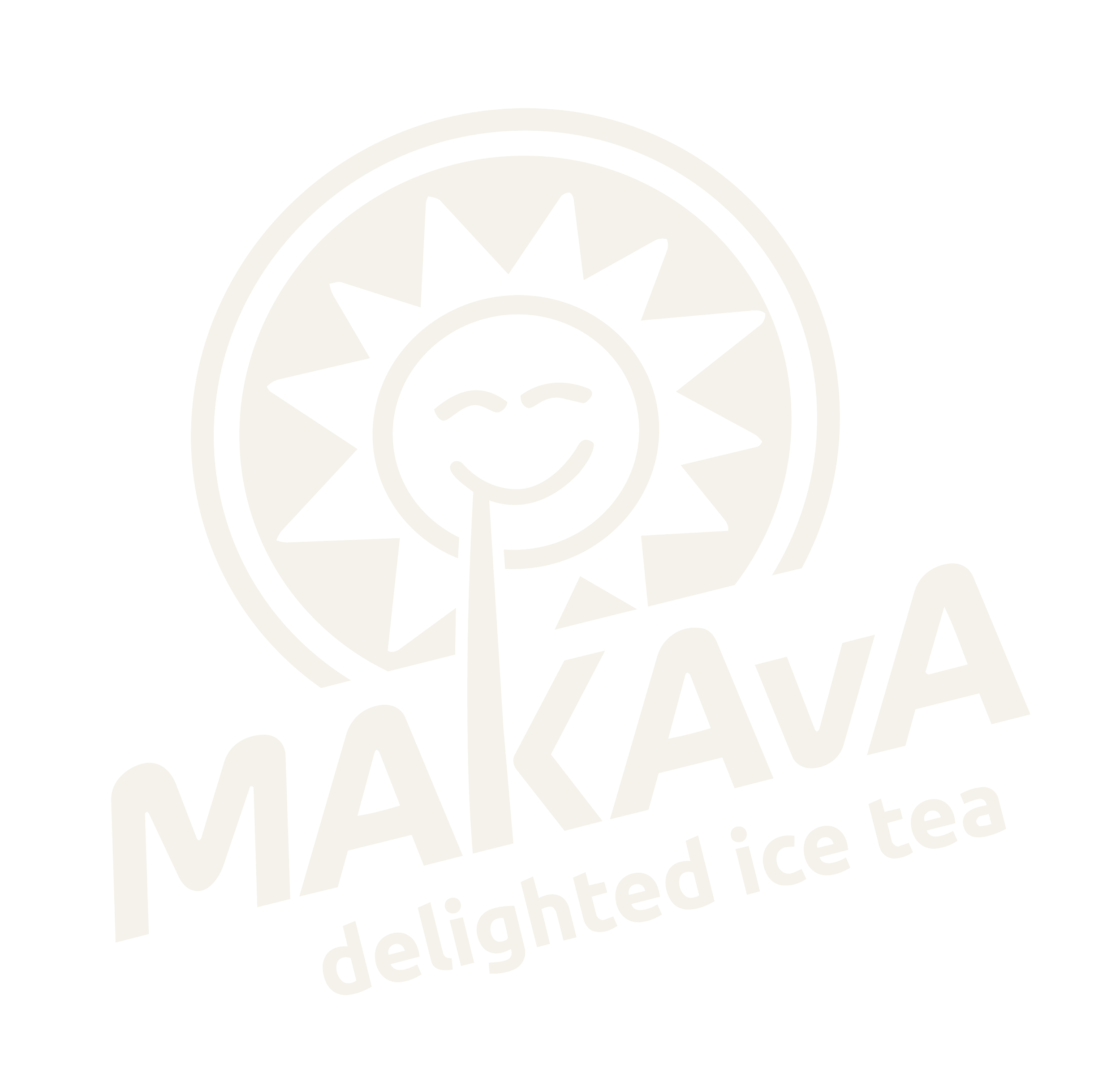 Logo von Maikaava mit einem lachenden Sonnensymbol und dem Text "Maikaava delightted ice tea" auf schwarzem Hintergrund.