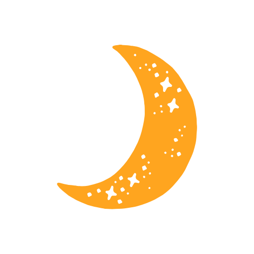 Orangene / gelbe Mond mit Sternen auf schwarzem Hintergrund.