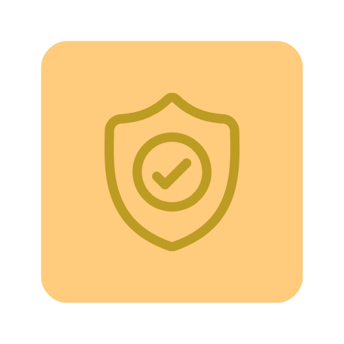 Ein Symbol eines Schildes mit einem Häkchen in der Mitte, das Sicherheit oder Schutz darstellt.