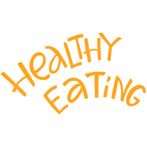 Der Text 'Healthy Eating' in oranger Schrift auf schwarzem Hintergrund.