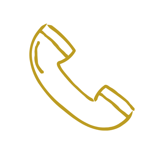 Ein einfaches, goldfarbenes Linienzeichnung eines alten Telefonhörers auf schwarzem Hintergrund.