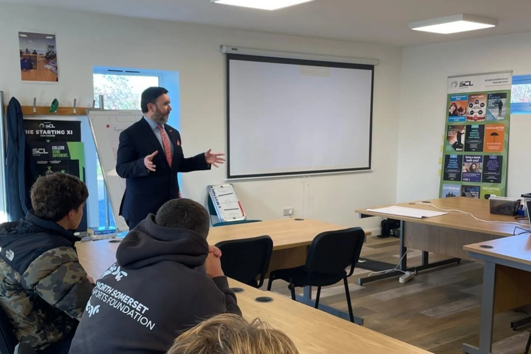 North Somerset Sports Foundation Students listening tto a guest speaker