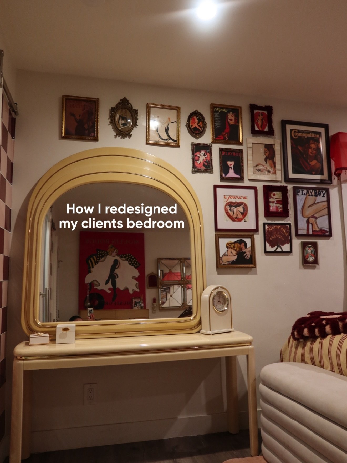 Turning chaos into curated
I redesigned my client&rsquo;s entire bedroom-gallery walls, furniture layout, color palette, EVERYTHING.
Her space finally matches her personality now: bold, vintage, a little theatrical, and completely one-of-a-kind.
If y