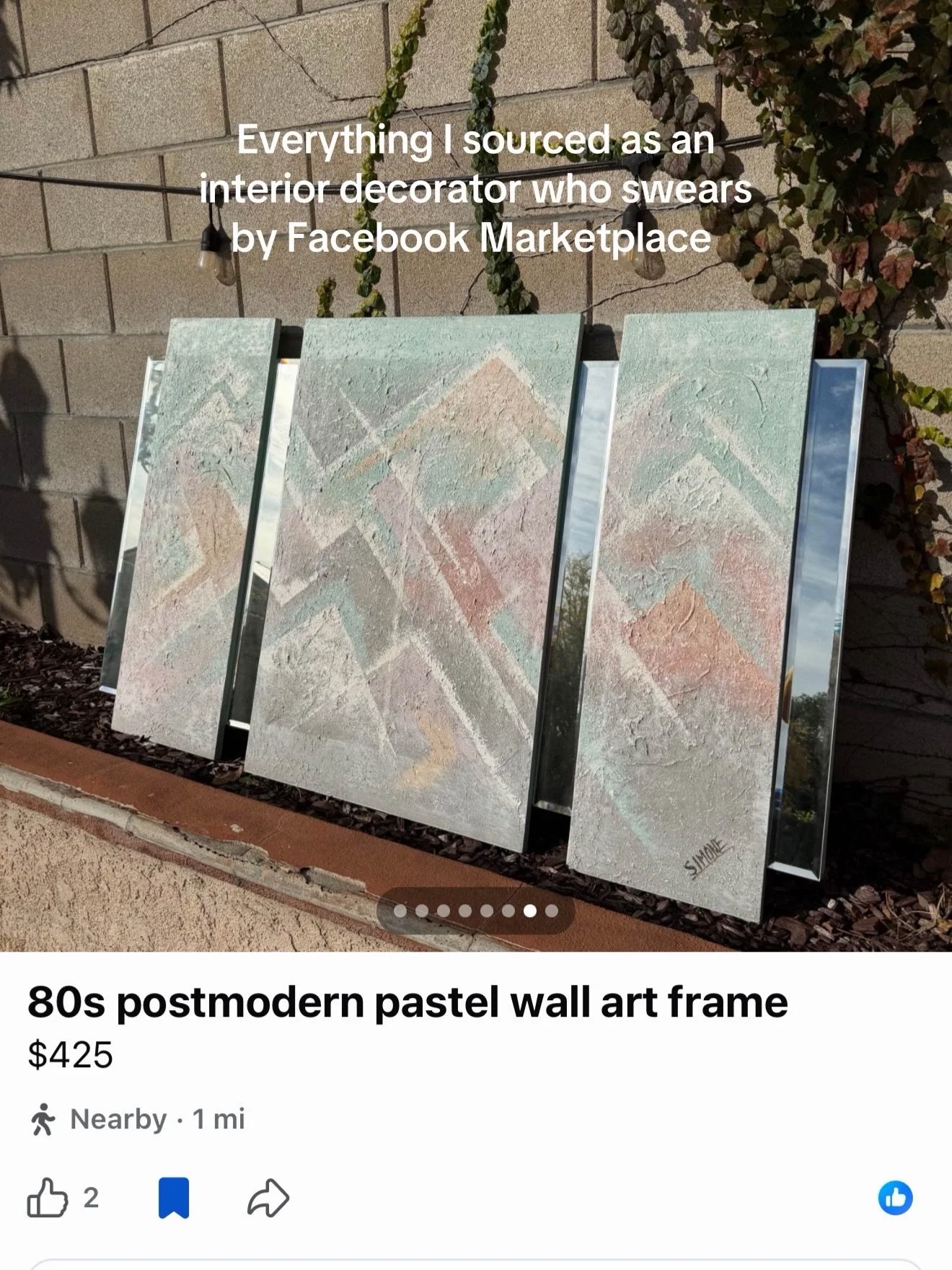 This week&rsquo;s finds as an interior decorator who refuses to pay full price:
postmodern pastel artwork, a crystal palm tree lamp, ANOTHER polka dot lounge chair, vintage dining sets, anthropology couch dupes, sculptural lamps, burl wood tables, ch