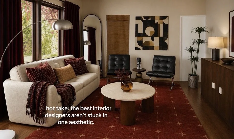 hot take: the best interior designers aren&rsquo;t stuck in one aesthetic. POV: your interior designer has commitment issues with design styles
one day it&rsquo;s moody mid-
century modern, the next it&rsquo;s colorful postmodern, vintage eclectic, p