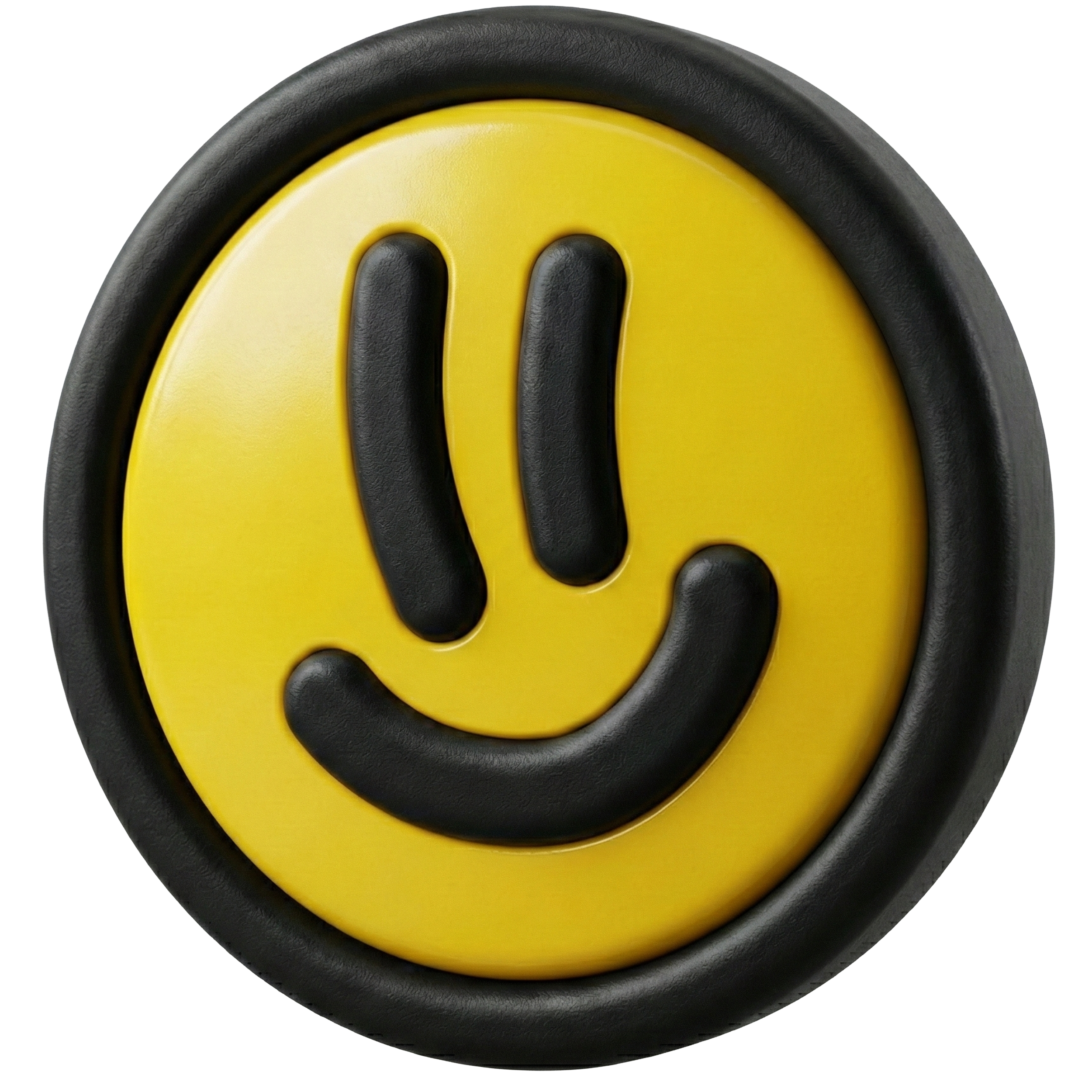 Rueda decorativa con cara sonriente, fondo negro.