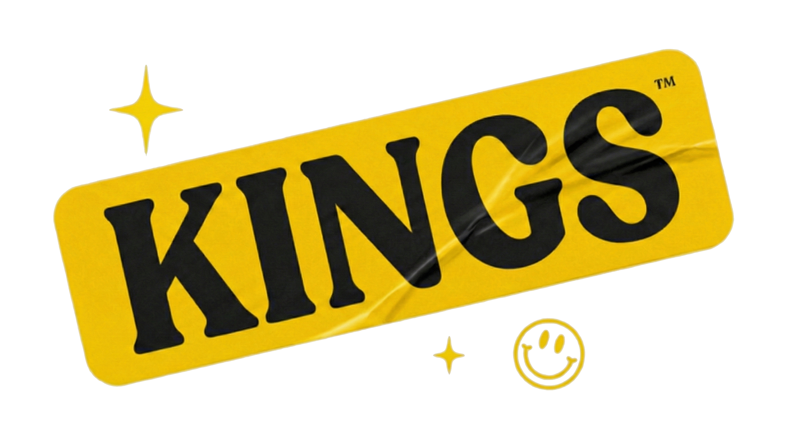 Señal amarilla con letras negras que dice 'KINGS' y tiene estrellas doradas en el fondo.
