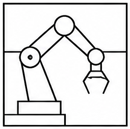 Geometric drawing of an outline square with sections divided by vertical, horizontal, and circle lines.