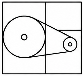 Geometric drawing of an outline square with sections divided by vertical, horizontal, and diagonal lines.