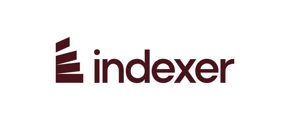 Logo von Indixer, bestehend aus einem stilisierten schwarzen Blatt und dem Namen 'indxer' in dunkelroter Schrift.
