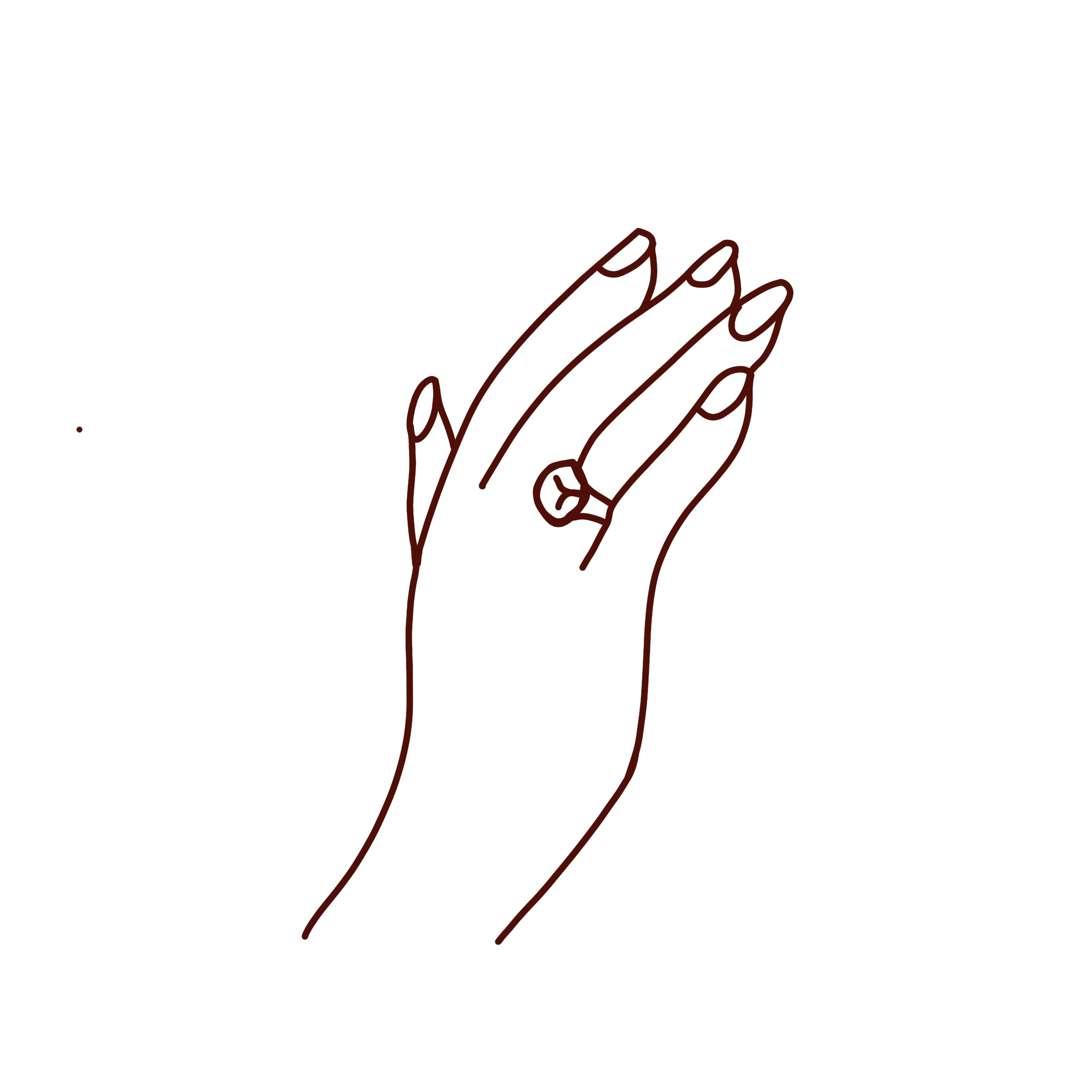 Une main dessinée en ligne rouge sur un fond noir.
