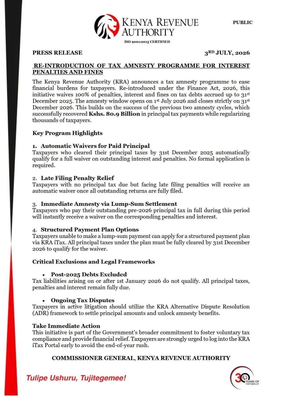 KRA AMNESTY UPDATE | 2026