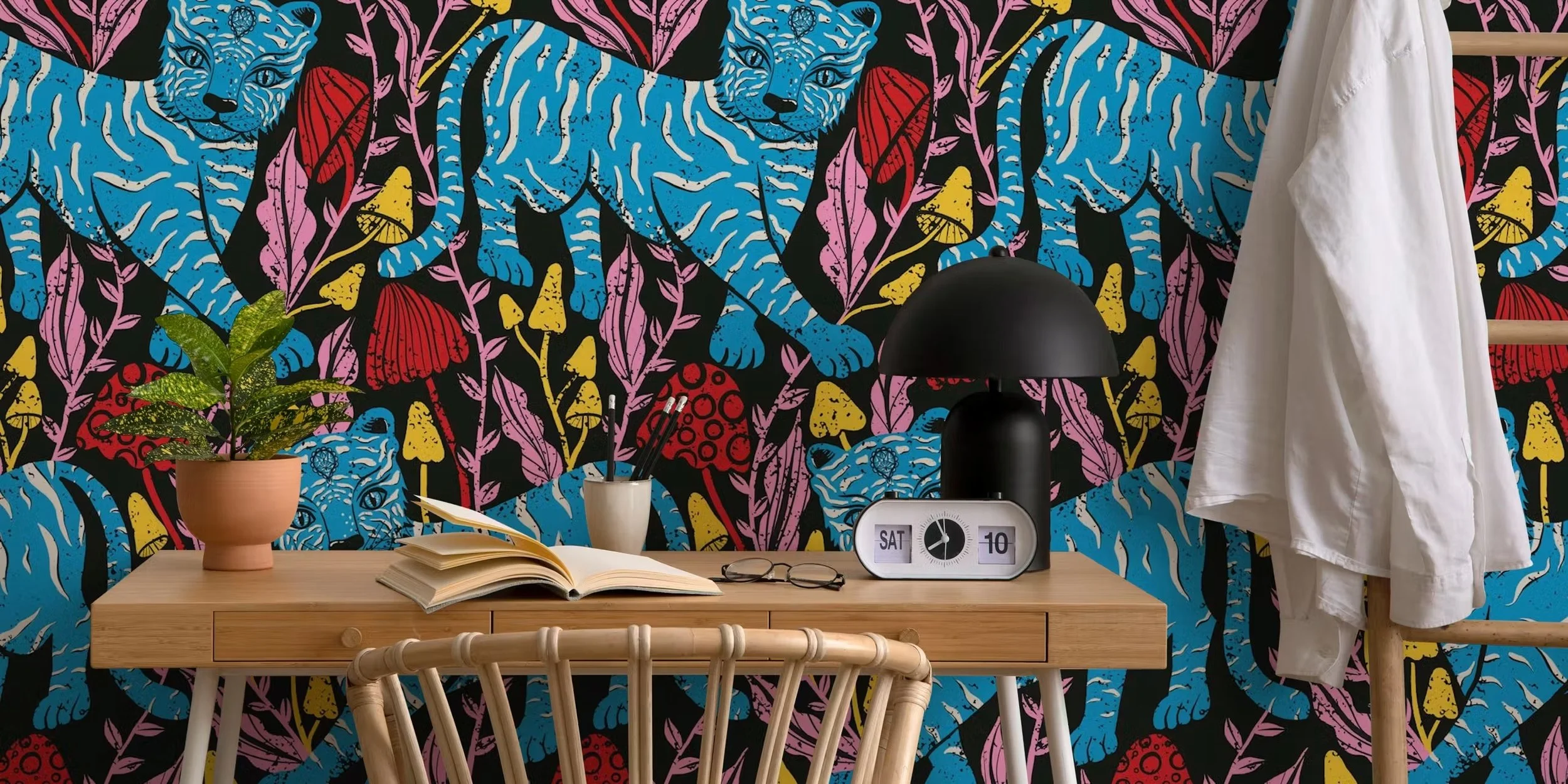 Blue Tiger and a Mushroom wallpaper from HappyWall.com by Pesky Cat Studio