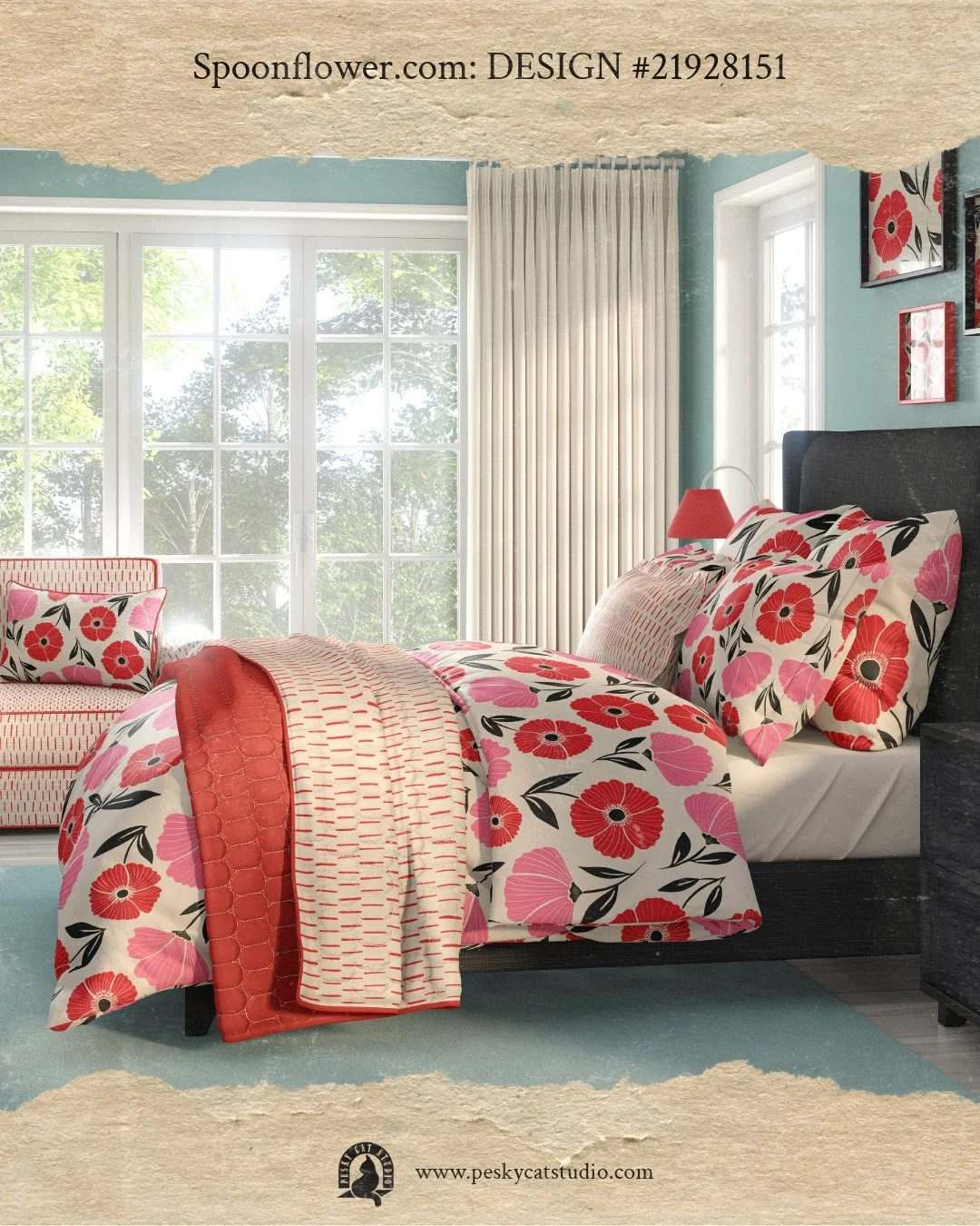 Poppy Fields is part of my newest collection called Bear Tales - Woodland Mystery and is now available on http://Spoonflower.com - search for design #21928151 💐 🌼 

It takes me back to my childhood where in the tallest of grass, beautiful and wild 