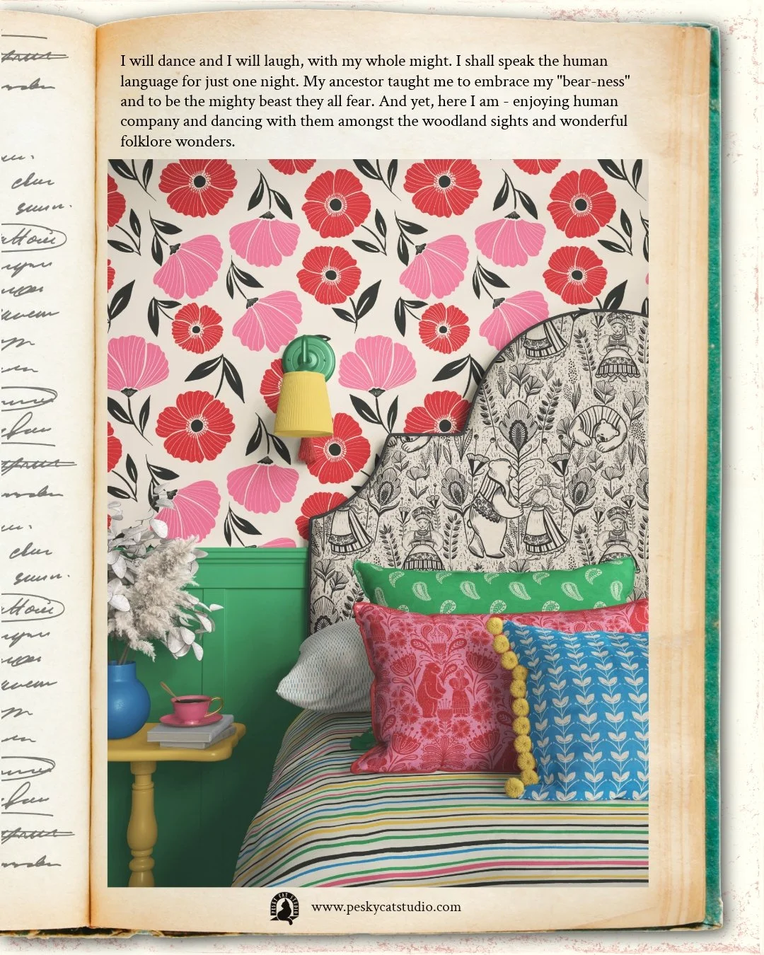 To dance freely and not to care about a thing - this is my wish to me and you this weekend. Enjoy wherever you are. 

Bear Tales - Woodland Mystery has come to fruition and is now available to license or to purchase on Spoonflower : 
https://www.spoo