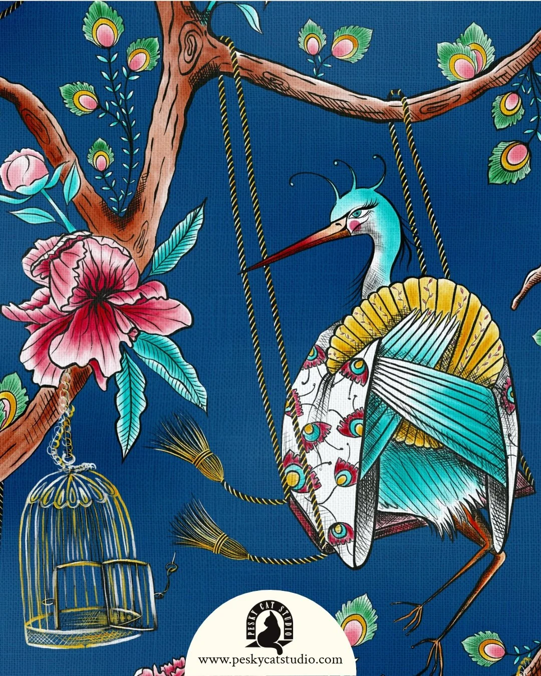 STORY TIME 📖 From my recent chinoiserie design:

In this dream I'm having, I'm free. Free from judgment, free to be me, free from pretending, free from feeling inadequate and lonely. As a crane, a bird that's somewhat strange perhaps, but majestic a