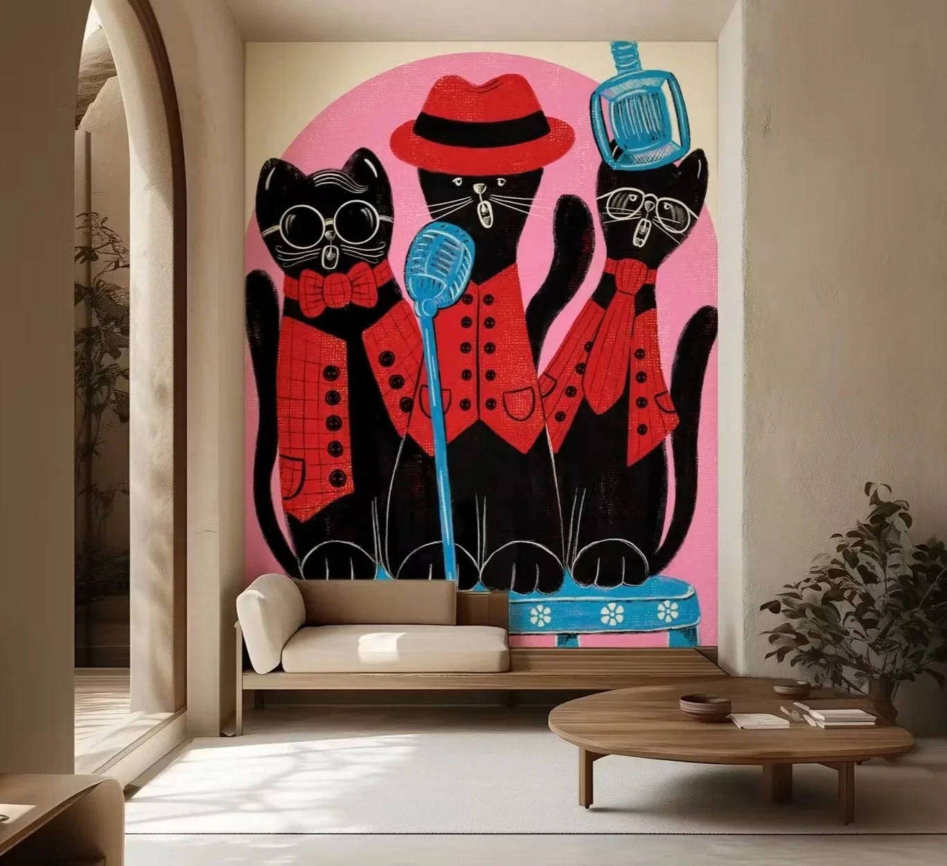 Black Cats Jazz Trio Retro Stage Mural