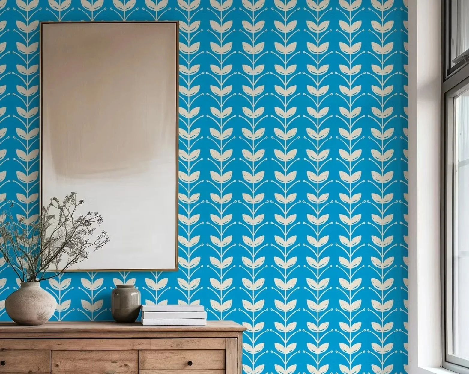 Ornamental wheat trellis - folklore wallpaper from Pesky Cat Studio