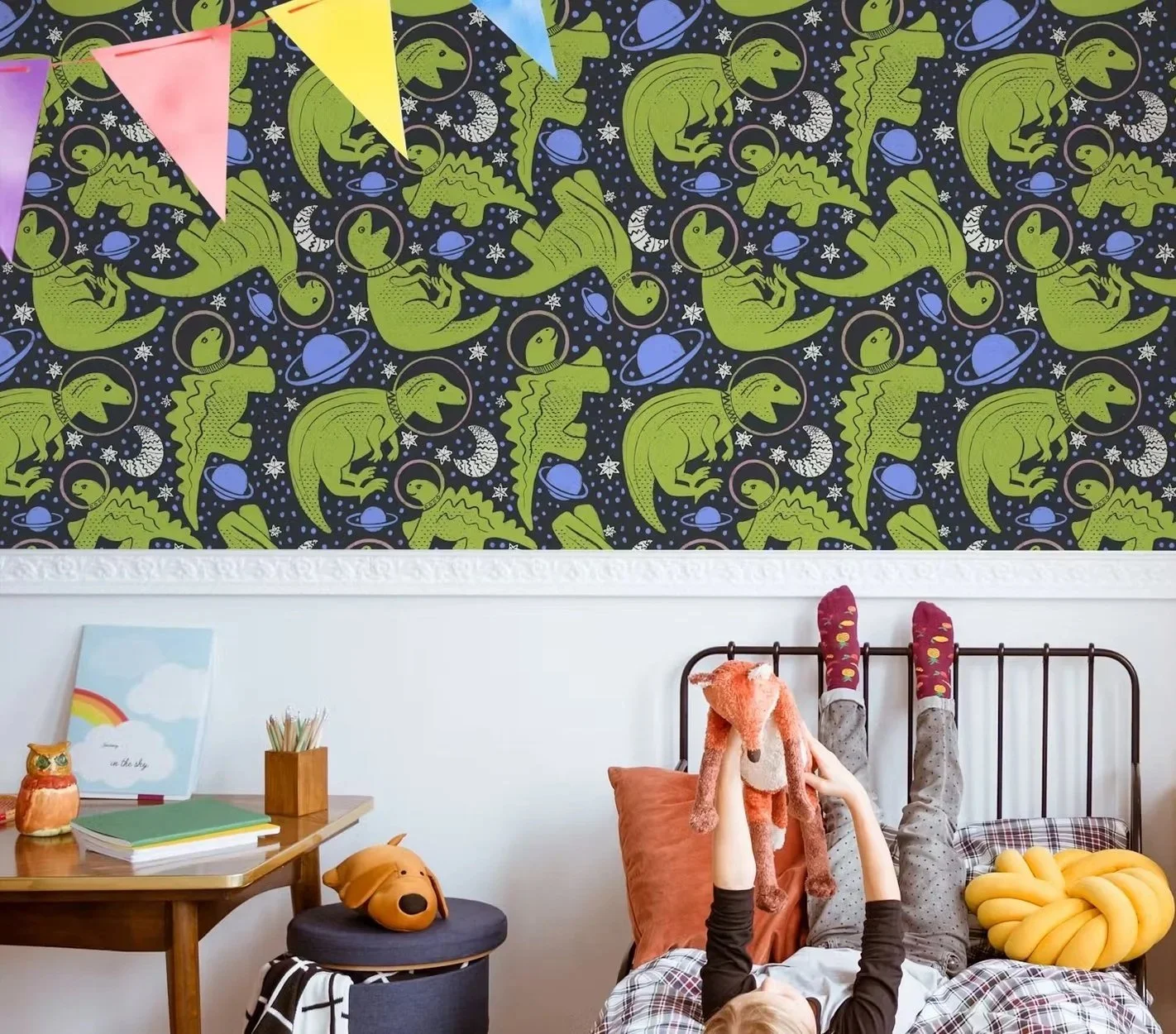 Astronaut Dinosaurs in Space - Dark - wallpaper by Pesky Cat Studio