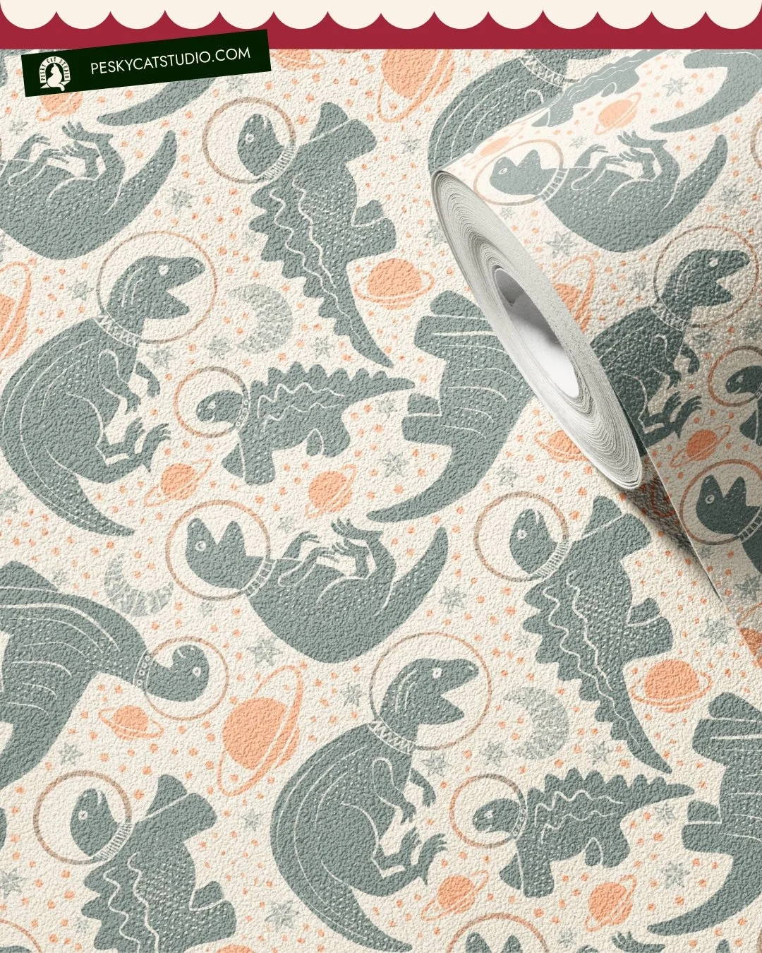 You can imagine this dinosaur wallpaper in a nursery, correct? But have you thought of having astronaut dinos in your home office? Because, well, why the heck not?

If you can and will, please tag me so I can see your room transformations?

Available