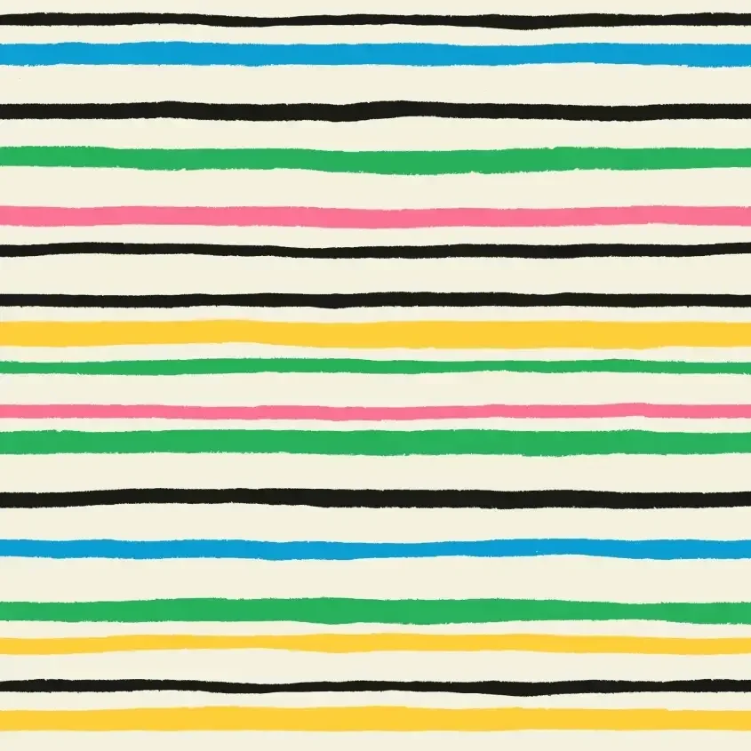 A pattern of horizontal stripes in blue, black, green, pink, yellow, and white colors.
