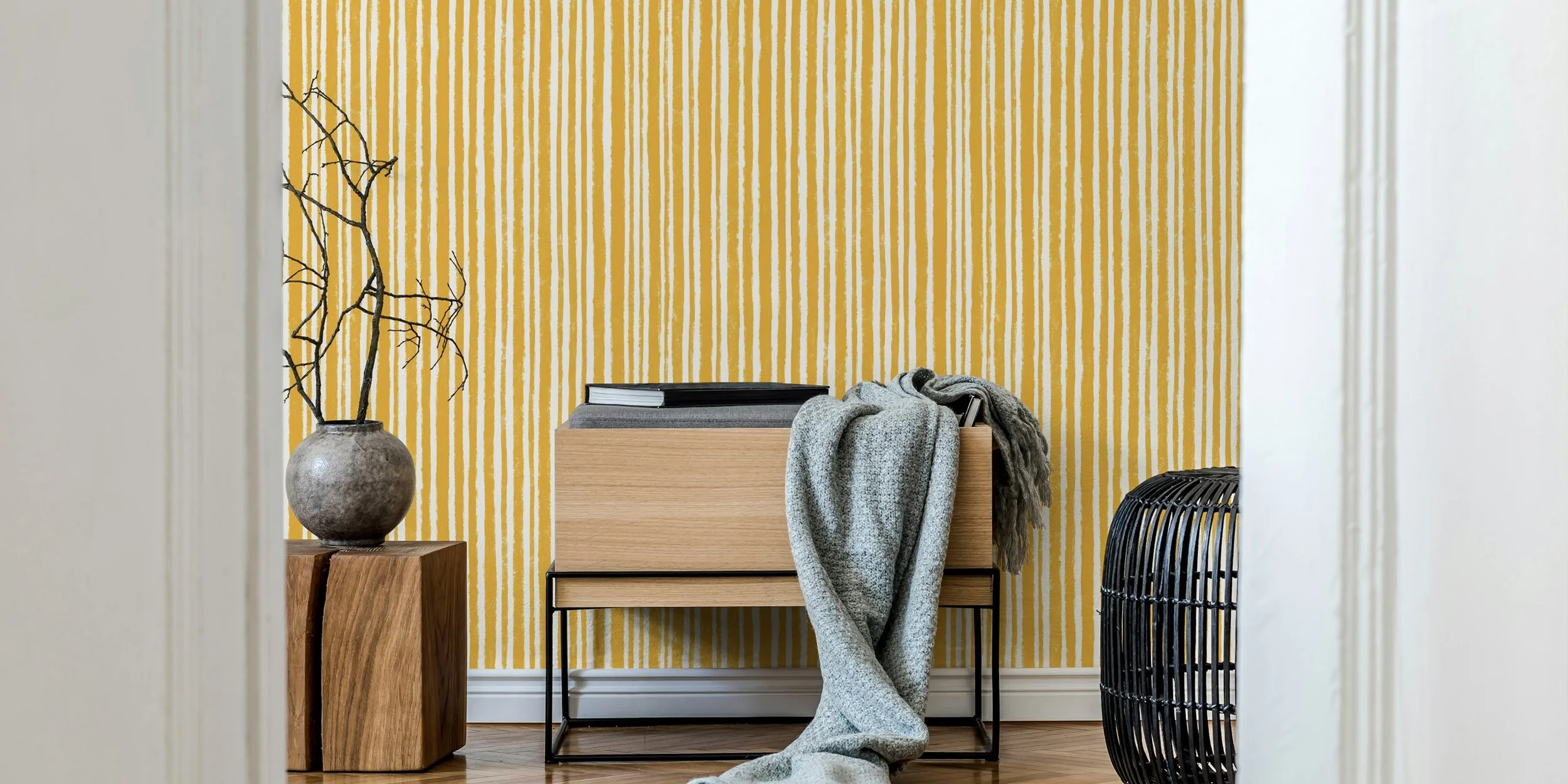 Vertical and Textured Stripes Mustard Yellow-room.jpg