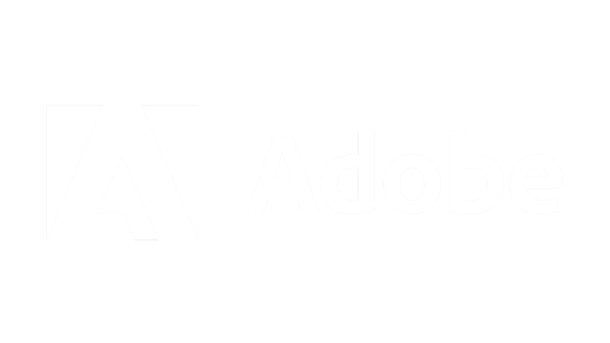 Black and white Adobe logo with stylized A symbol and the word 'Adobe'.