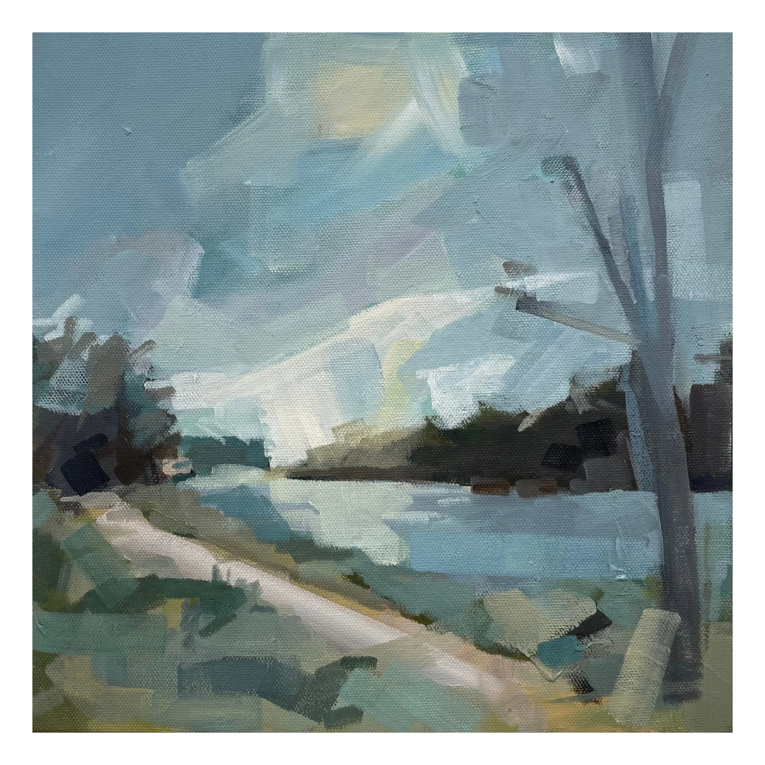 Thames towpath, acrylic on canvas, 30x30cm