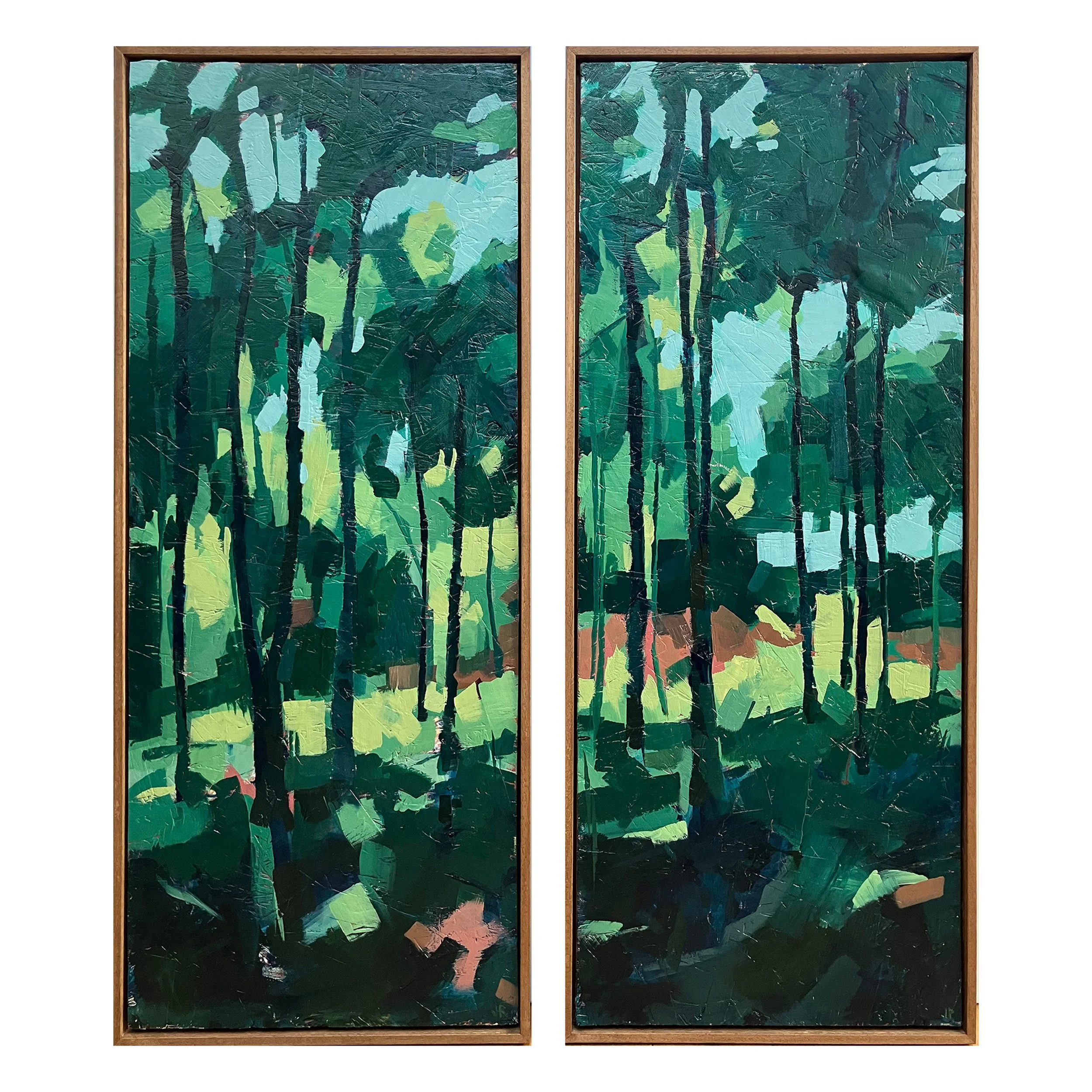 Forest Stripes Diptych, acrylic on canvas, 100x40cm each - AVAILABLE