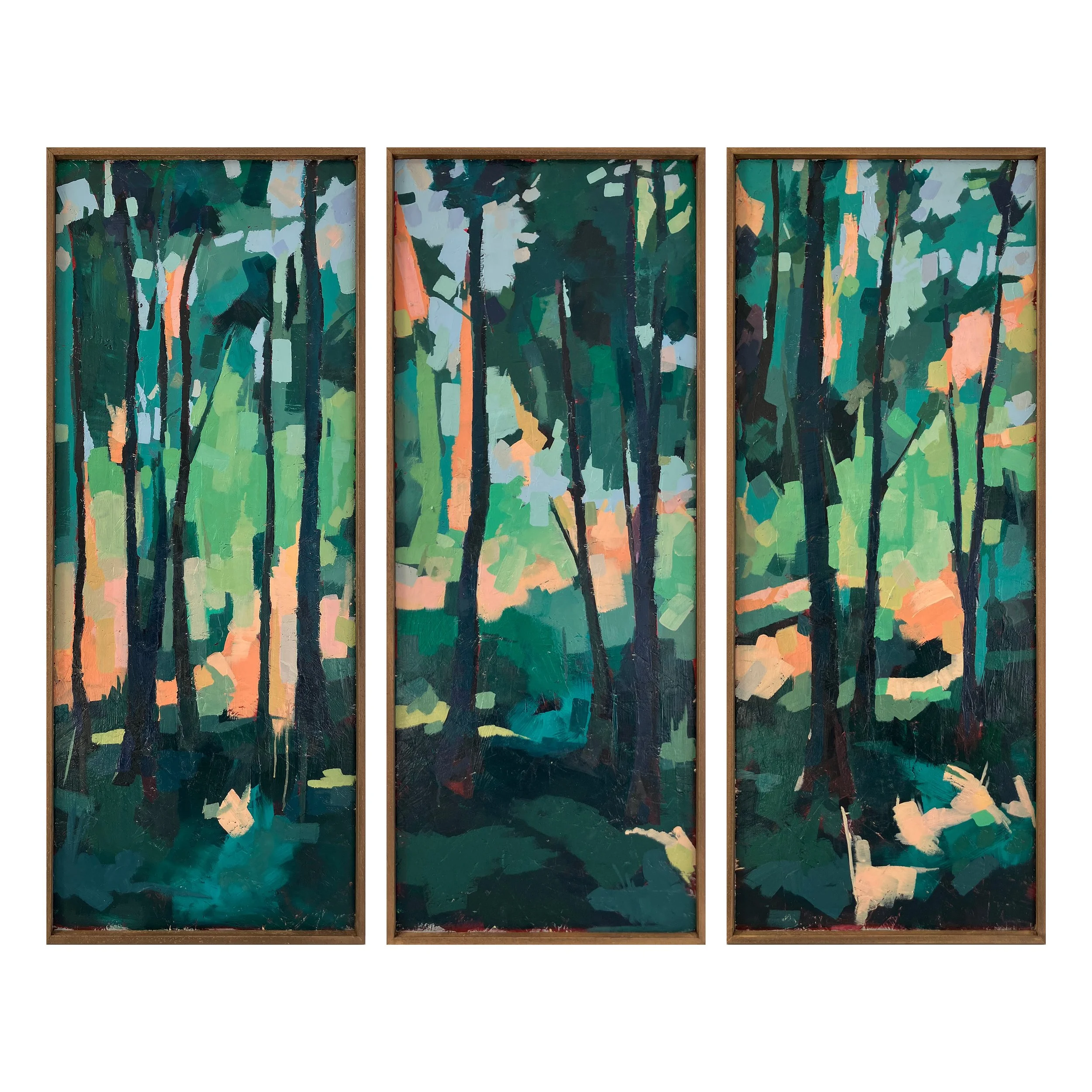 Forest Tapestry Triptych, acrylic on OSB board, 100x40cm each