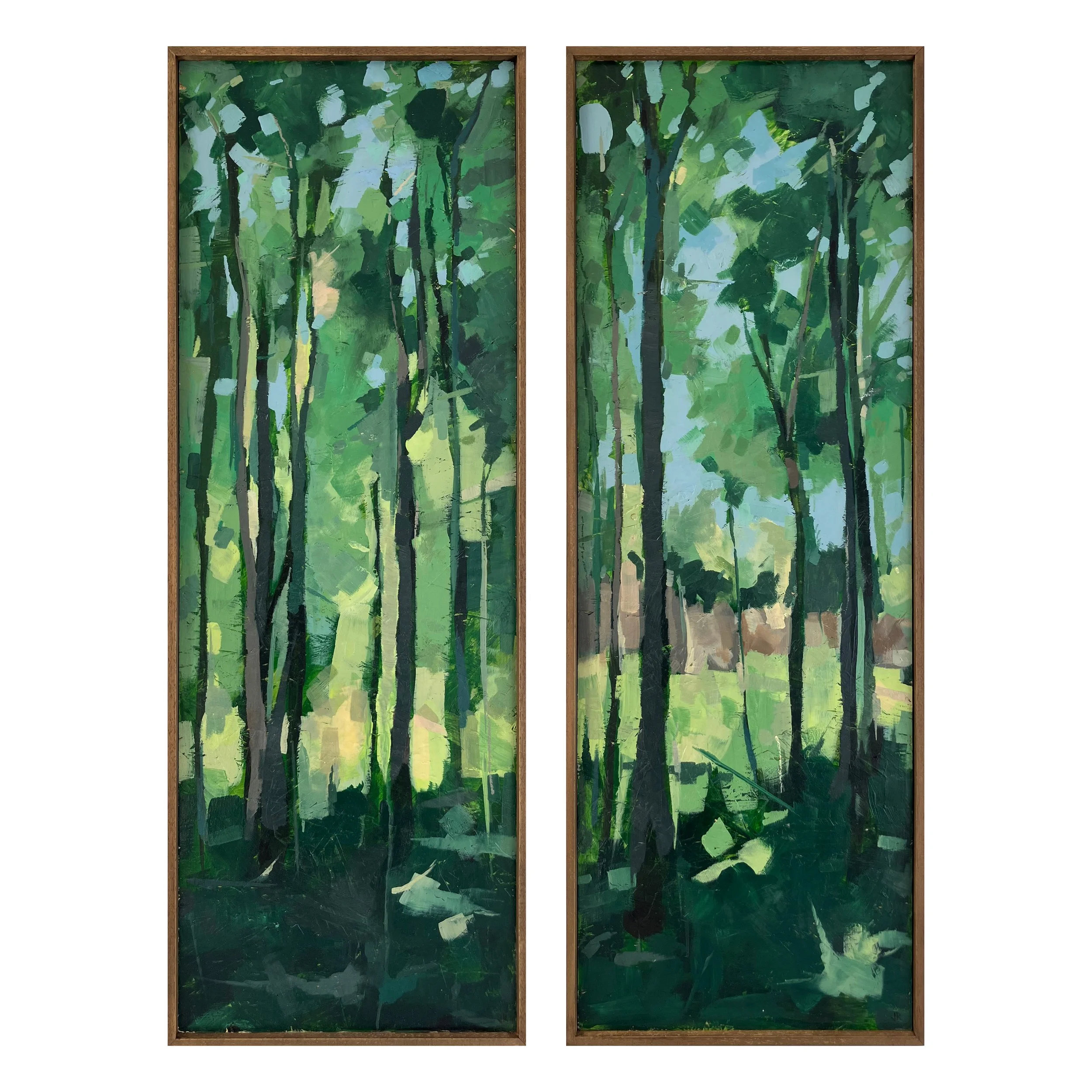 Viridian Stripes Diptych, acrylic on OSB board, 100x40cm each