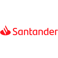 Santander bank logo with a red flame icon and red text on a white background.