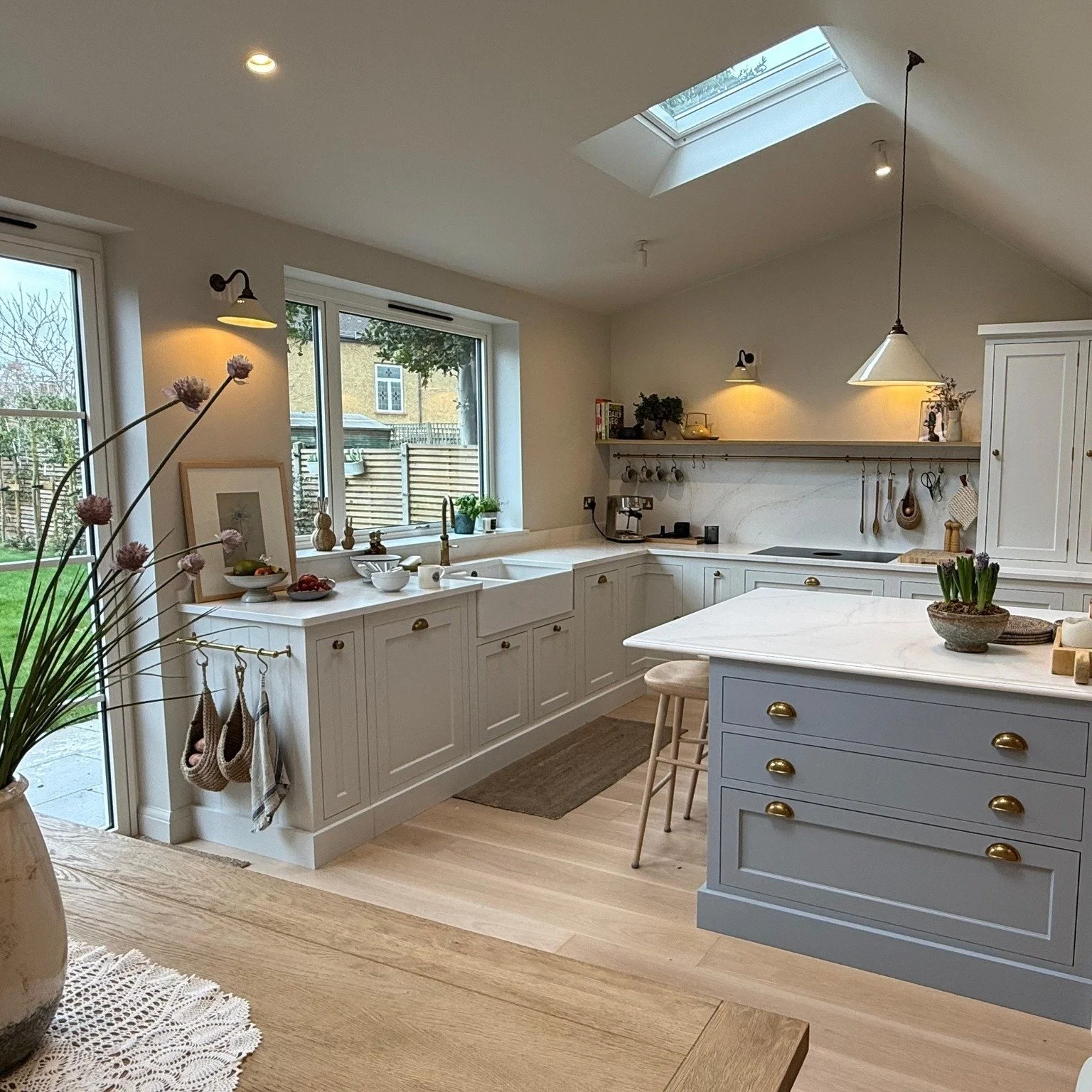 A recent install in the Merton area &mdash; a soft blue island bringing a quiet pop of colour and a hand‑painted finish creating a beautiful space to be in #bespokekitchens #handpainteddetails #finishingtouches #intentionalhomes #mertonarea