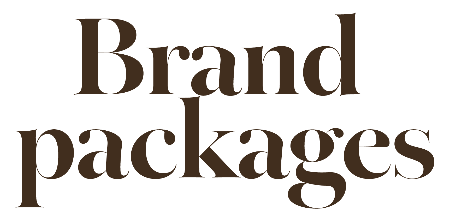 Text reading 'Brand packages' in large, bold, brown letters against a black background.