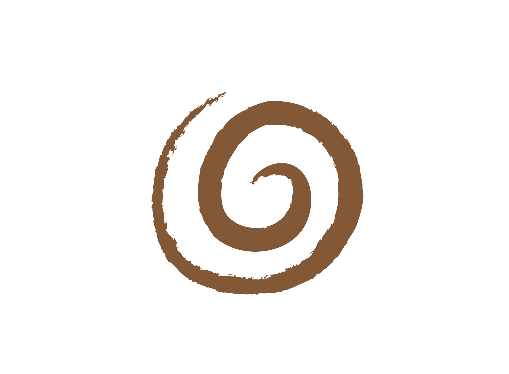 Brown spiral brushstroke on white background.