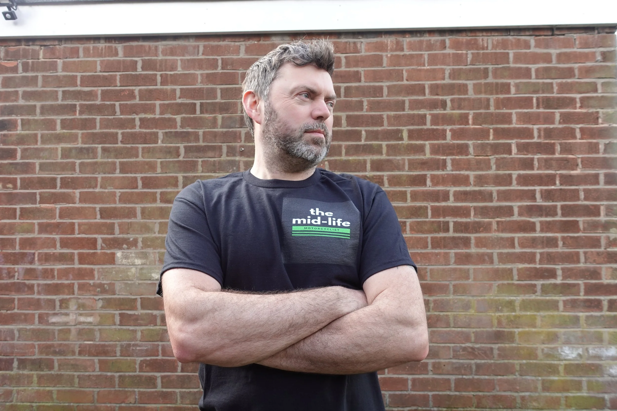 Heavy Cotton T-Shirt the mid-life motorcyclist green print