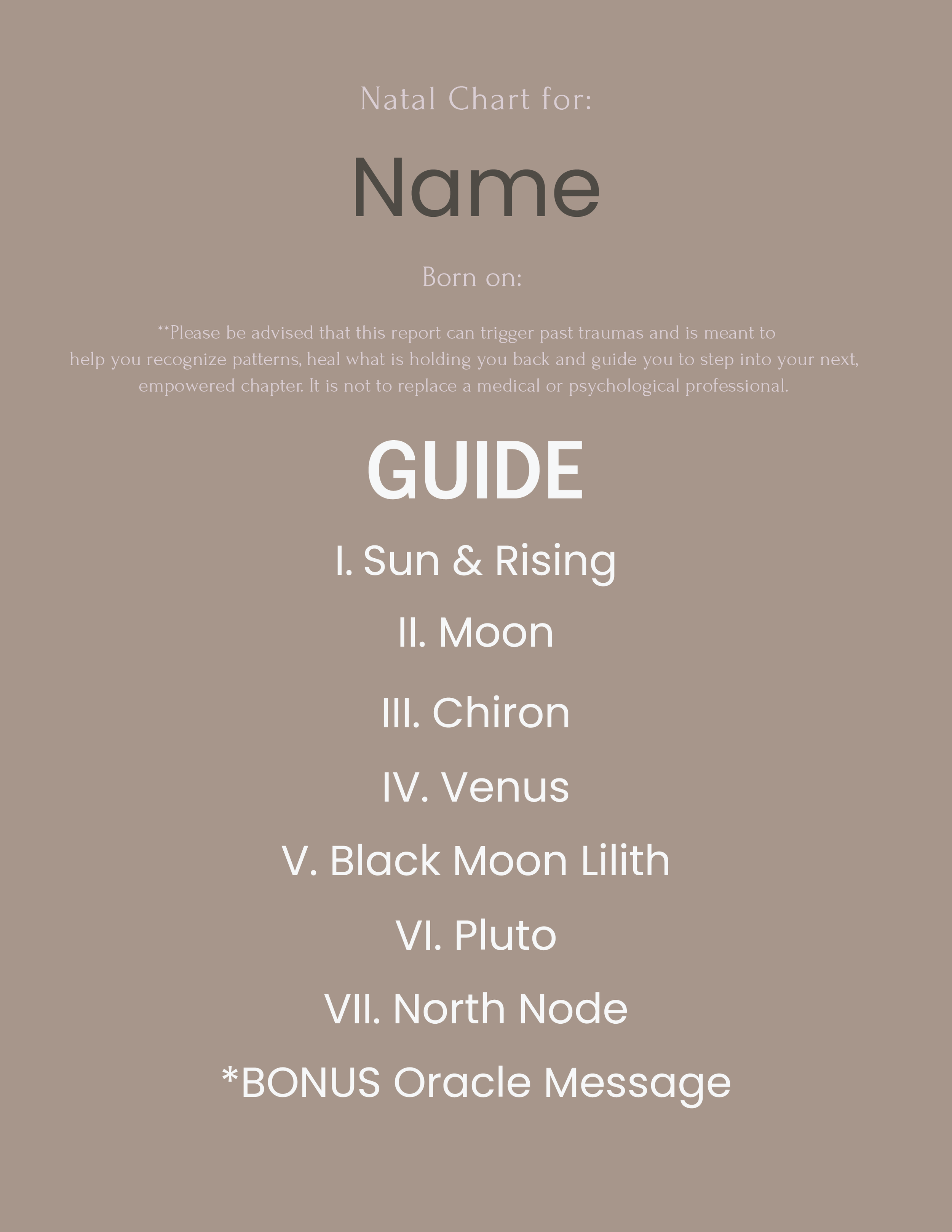 This image shows the table of contents listed on what would be the second page of the report.
