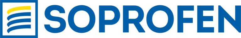 Logo de SOPROFEN avec un symbole de livres empilés et le nom en bleu.