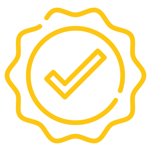 icône d'un badge avec un cercle et une coche à l'intérieur, en jaune