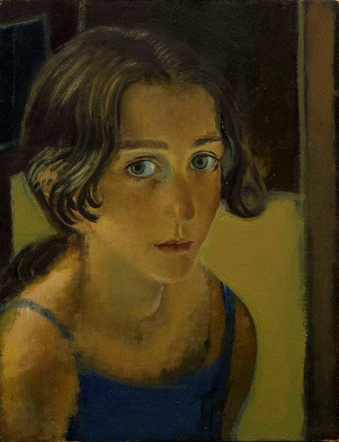 071. ELENE IN SUMMER DRESS, OIL ON VENEER, 37,5X29, 2009.jpg
