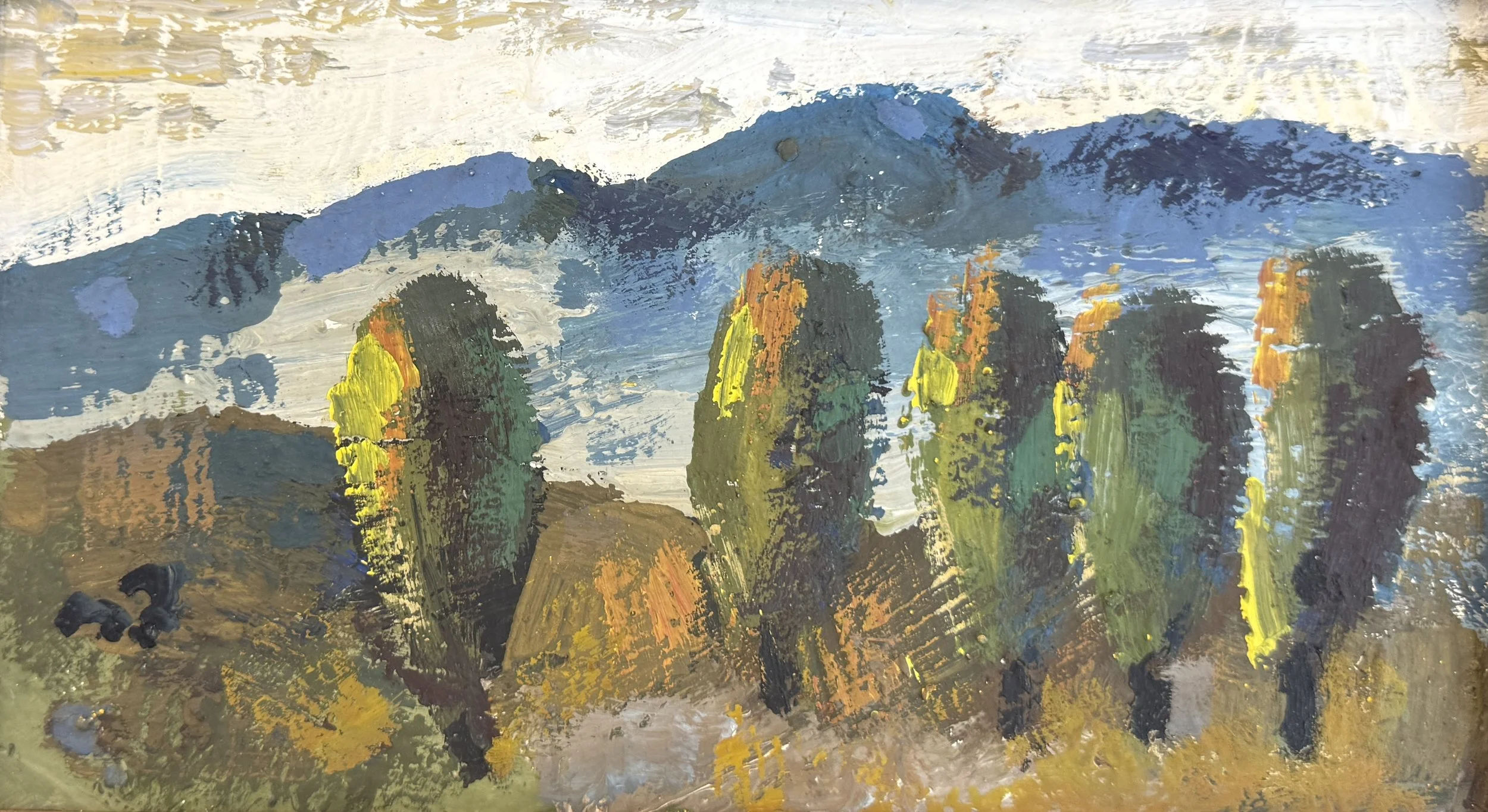 Tengiz Mirzashvili 'Landscape', tempera on board, 13 x 22 cm.