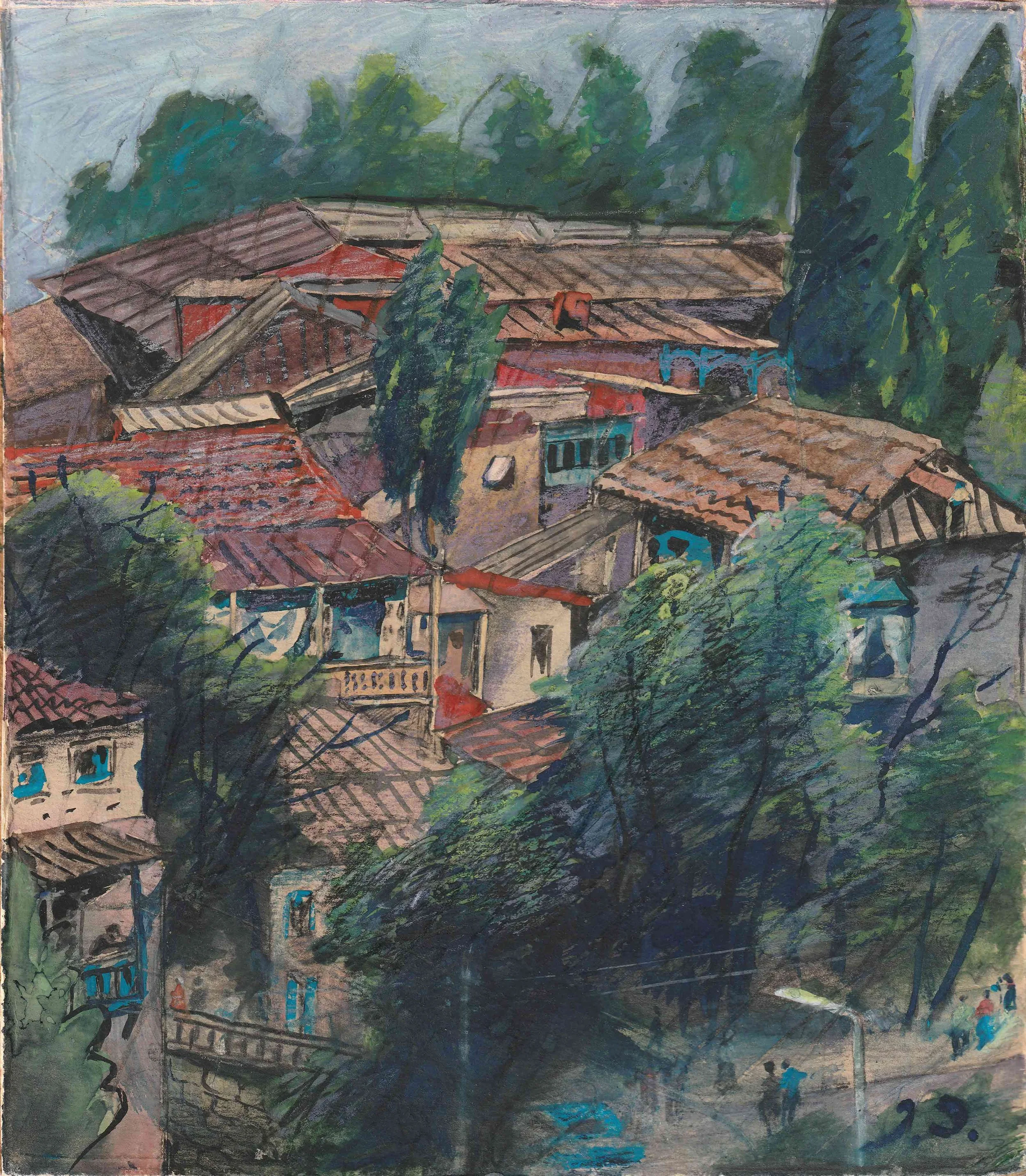 Elene Akhvlediani
CORNER OF OLD TBILISI
Mixed media on paper
22,5 x 19,5 cm. 
1964