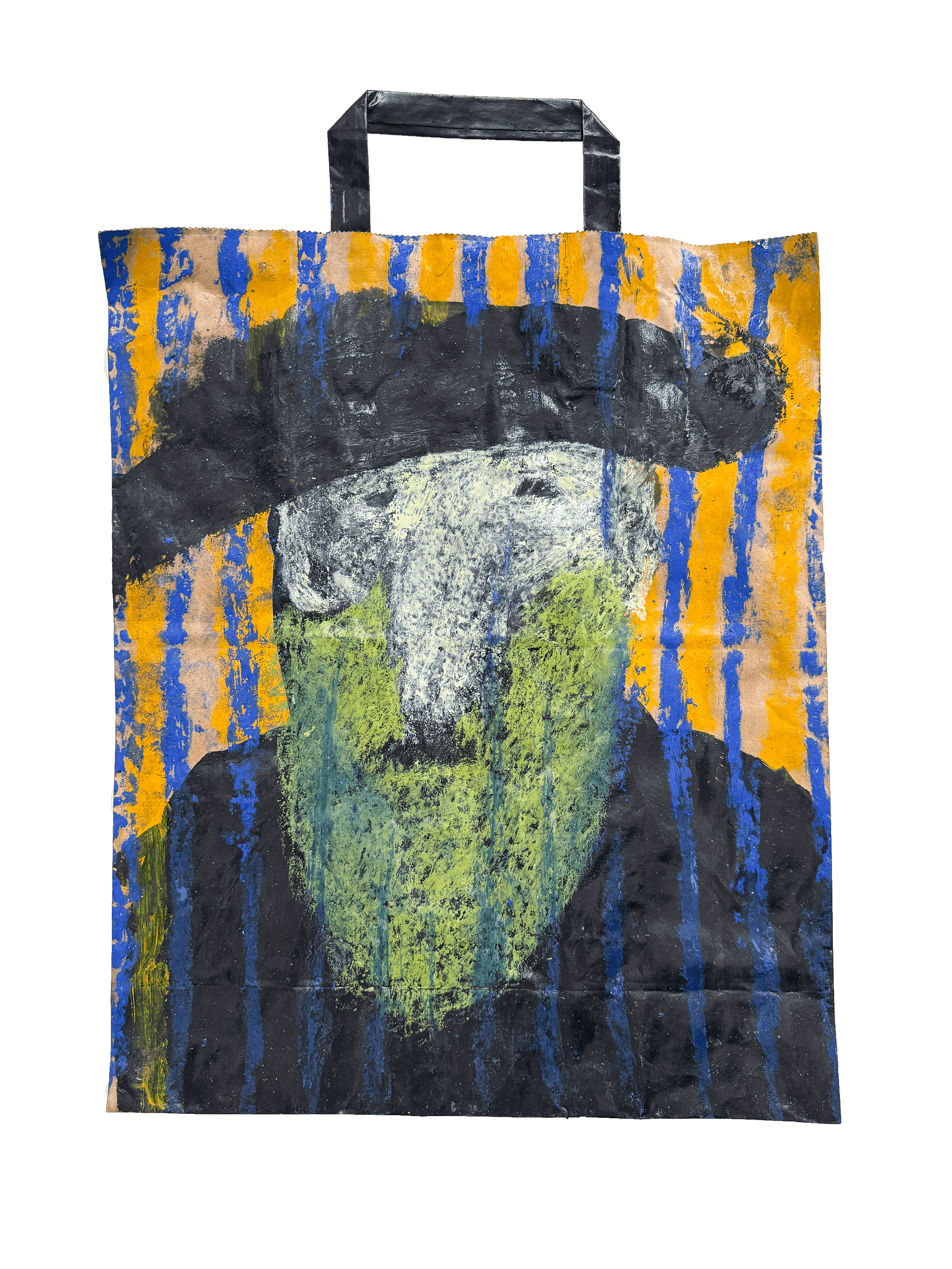 Anri Basilaia
UNTITLED,
Mixed media on recycled paper bag, 
40 x 31,5 cm.